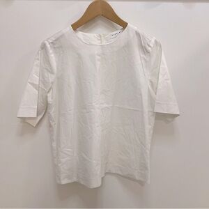 Everlane white crisp collarless shirt